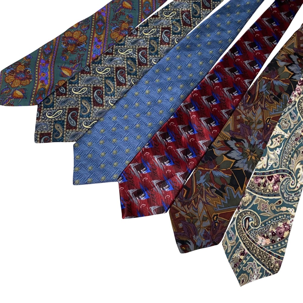 Mens Vintage 100% Silk Tie‎ Lot 6pc Cellini Murano Stafford Paisley Geometric
